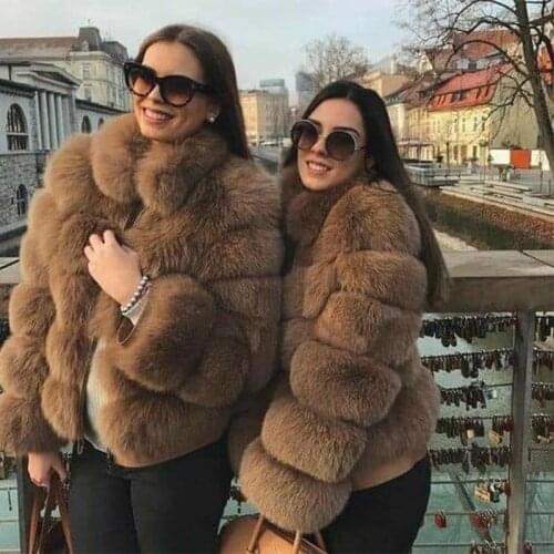 2018 High Quality Real Fur Coat Fashion Genuine Fox Fur Overcoats Elegant Women Winter Outwear Stand Collar Fox Fur Jacket