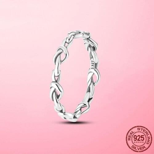 2021 New Real 925 Sterling Silver Stackable Knotted Hearts Ring for Women Ring Fine Silver Women Jewelry Wedding Engagement Gift