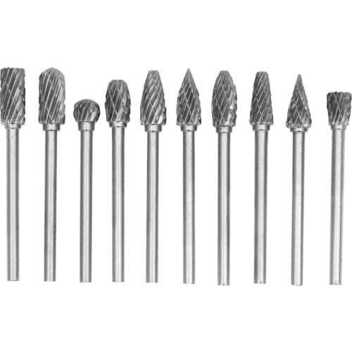 10pc/Set 3mm Glass Diamond Rotary Tungsten Steel Cutter Carbide Burrs Drill Bit Set for Metal Woodworking Carving Tool