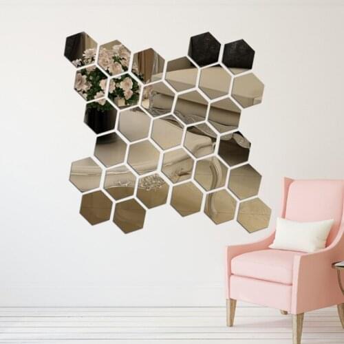 12Pcs 3D Hexagon Acrylic Mirror Wall Stickers DIY Art Wall Decor Stickers Home Decor Living Room Mirrored Sticker Gold30