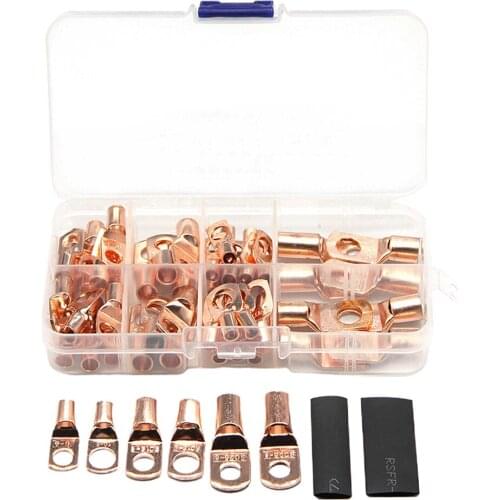 140PCS Assortment Car Auto Copper Ring Terminal Wire Crimp Connector Cable Battery Terminals Soldered Connectors Kit