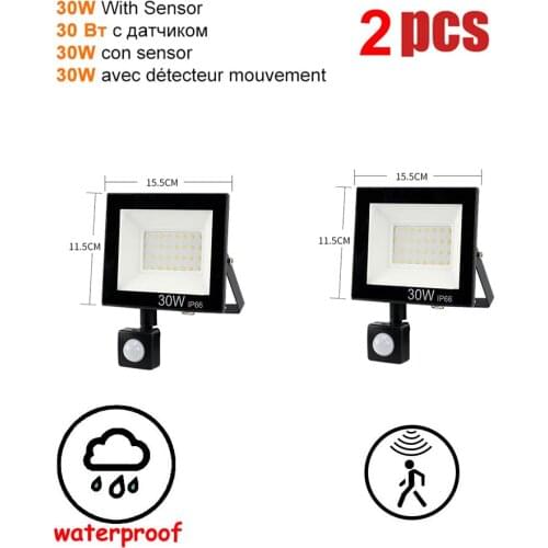 2 pcs 220V 10-100W LED FloodLight Spotlight Exterior Street wall reflector LED LED Night Light PIR Motion Sensor Lamp Auto On/ O
