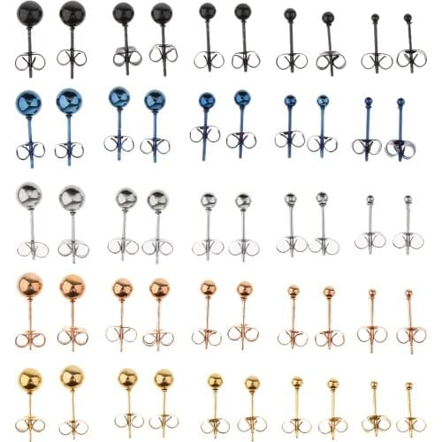 5 Pairs 20 Gauge Stainless Steel Stud Earrings Round Ball Men Women Assorted Size Ball 2mm 3mm 4mm 5mm 6mm