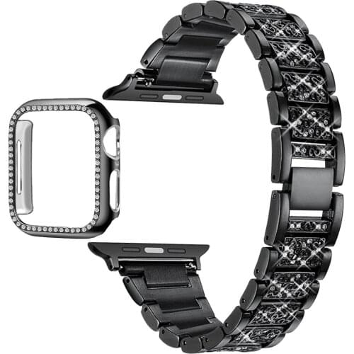 Diamond Band + Case for Apple Watch Band 6 5 4 3 2 Stainless Steel Watch Band Strap for iWatch 44MM 40MM 42MM 38MM Bracelet Belt