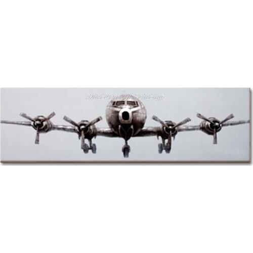 Mintura Hand Painted Gray Plane Landing Modern Abstract Oil Painting On Canvas Wall Art Pictures For Living Room Home Decoration