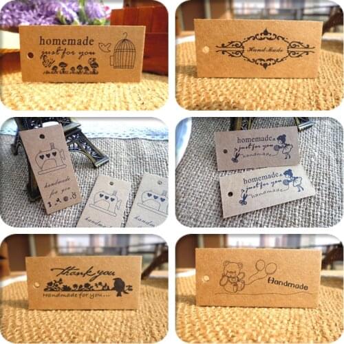 New 100pcs/set Brown Kraft Paper Tags Scallop Head Label Luggage Wedding Note String DIY HAND KNITTED Hang tag Kraft Gift