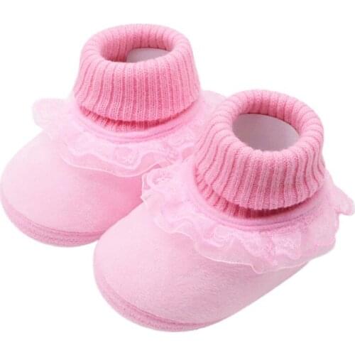 Booties baby Newborn fashion baby girl warm woolen yarn booties with flower toddler girls high boots prewalker