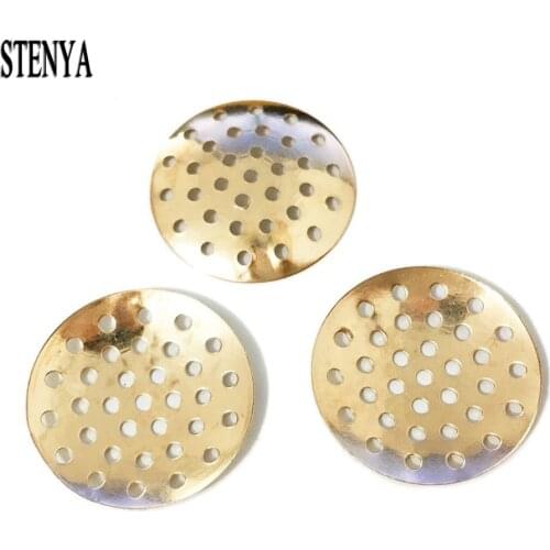 STENYA Brooch Base Pad Brooches Bouquet Beading Back Holes Cabochon Bezel Round Blank Tray Setting Beads Disc Handmade Jewelry
