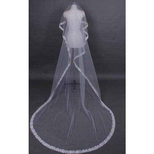High-end cathedral 1 layer lace bridal veil white ivory wedding veil