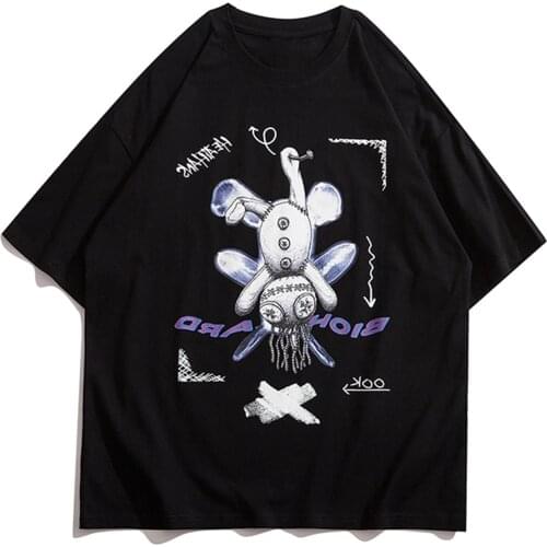 Hip Hop T-Shirts Streetwear Casual Men Distressed Bear Print Short Sleeve Tshirts Harajuku Cotton Loose Tops Tees Shirt