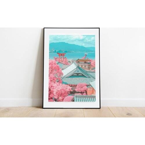HD Printed Miyajima Island Canvas Painting Home Decor Wall Art Japan Scenery Poster Modular Building Flower Tree Pictures Framed