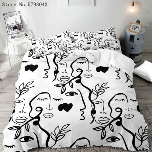 2/3 Pieces Artistic Abstract Bedding Set 3D Print Human Face Line Duvet Cover Single Queen King Bed Quilt Cover Pillowcase