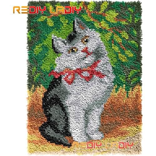 Latch Hook Rug Lovely Kitten Crocheting Wall Tapestry Kit DIY Carpet Rug Chunky Yarn Needlework Knitted Floor Mat Hobby & Crafts