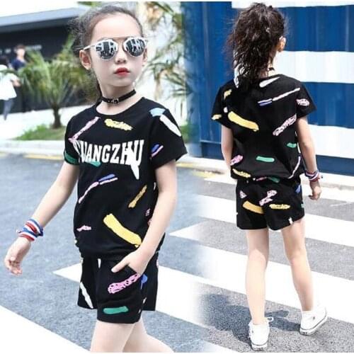 Summer Clothes For Girls Short Sleeve T Shirt + Shorts 2 PCS Sets Teen Girls Clothing Outfits Casual Striped Children Tracksuit