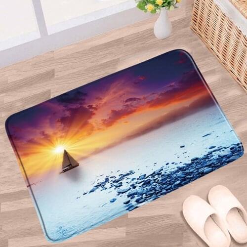 Sea Doormat Sunset Ocean Scenery Bathroom Mat Palm Tree Wood Bridge Sailing Natural landscape Non-slip Rugs Bath Kitchen Doorway