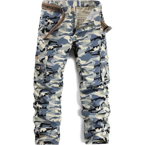 [EL BARCO] 2017 New Cotton Camouflage Men Cargo Pants Autumn Soft Breathable Military Blue Army Green Male Jogger Trousers Cloth