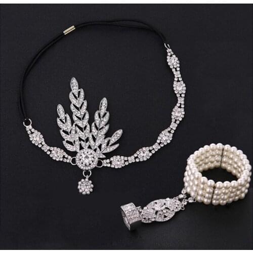 1920s Great Gatsby Party Costume Accessories Set 20s Flapper Arc Deco Vintage Bridal Headband Pearl Bracelet Costume accessory