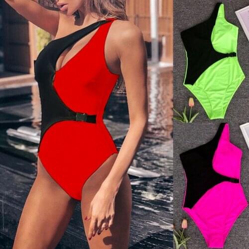 2019 Summer New Sexy Swimwear Women Patchwork One-piece Swimsuit Female Push Up Padded Bikini Swim Suit Belted Beachwear Costume