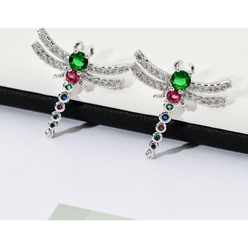 New fashion temperament insect colorful dragonfly zircon earrings female/girl wedding party jewelry earringsER-378