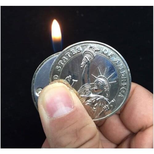 Novelty Mini Coin Shaped Lighters Metal Torch Butane Flame Lighter Smoker Man Euro Dollar Gadget Gift Key Accessories Pendant