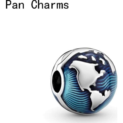 Wholesale Fit Original Pandora Bracelet Silver Color Blue Enamel Globe Clip Charm Bead For Jewelry Making DIY