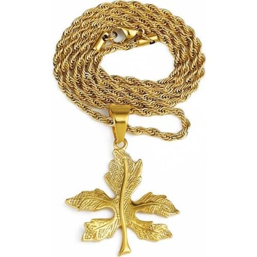 Top Quality Small Weed Herb Pendant Necklace Stainless Steel Gold Chain Cute leaf Charm Necklace Fashion Collares Men Jewelry