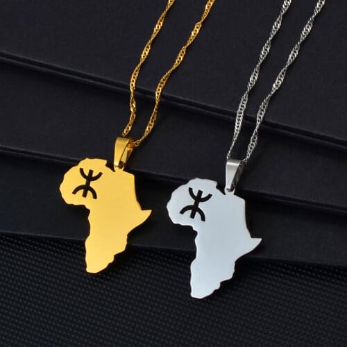 Anniyo Africa Map Berbers Pendant Necklaces African Berber Jewelry for Women Men #234921