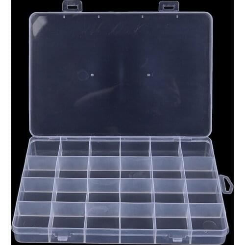24 Compartments Plastic Box Case Jewelry Bead Storage Container Craft Organizer