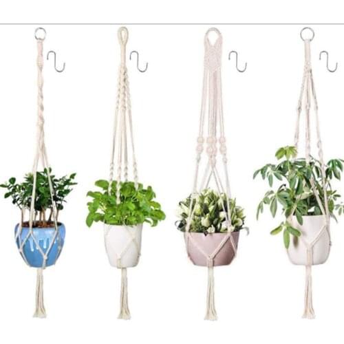 Knotted Macrame Plant Hanger Cotton Linen Flower Pot Basket Lifting Rope Rack Used For Indoor Ceiling Balcony Wall Decoration