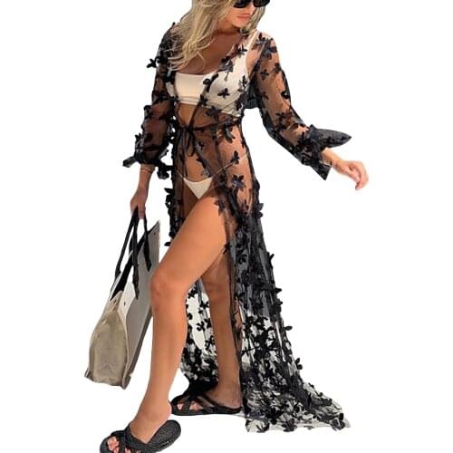 Beach Dress Cover-Ups Summer Sexy Beach Outing Swimwear Cover Perspective Long Cardigan Top New 2021 Summer