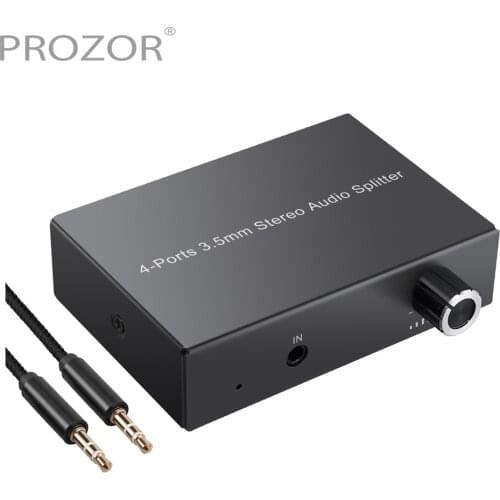Prozor 4 Port 3.5mm Stereo Audio Splitter Multiple Audio Out Headphone Amplifier with Volume Control 1 In to 4 Out Audio Switch