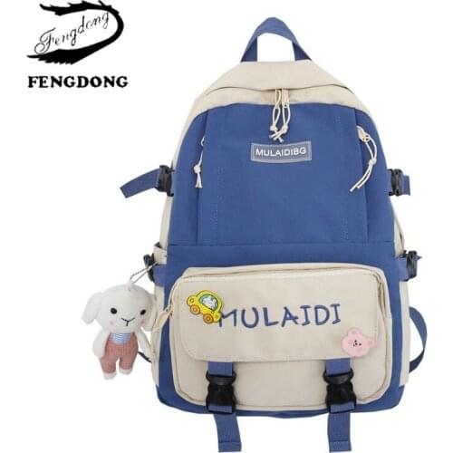 Women Nylon Cute Backpack Bear Female Student College School Bag Harajuku Girl Backpacks Kawaii Book Ladies Fashion Bags Trendy