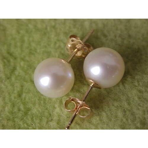 Free shipping HOT AAA 8-9MM NATURAL SOUTH SEA WHITE PEARL EARRINGS 14k/20 GOLD MARKED