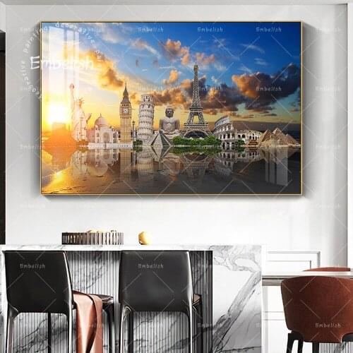 Embelish Famous Monuments Of The World Wall Pictures For Living Room Sunset Landscape Canvas Painting Home Decor Wall Posters