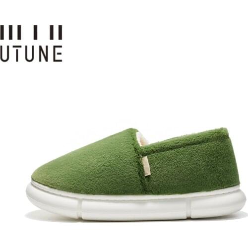 UTUNE Winter Women Plush Slippers Heel Wrap Men Indoor Shoes EVA Non-slip Thick Sole Platform Shoes Warm Women Slipper Men Plain