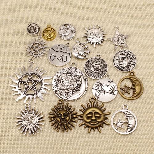 Vintage 5pcs Sun Moon Charm Pendants Diy Jewelry For Necklace Bracelet Craft Findings