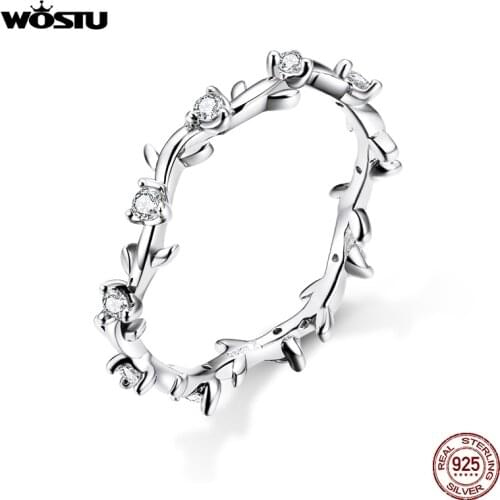 WOSTU Genuine 925 Sterling Silver Branch With Clean Zircon Rings For Women Fashion Jewelry Hot Sale 2019 New Arrival CQR625