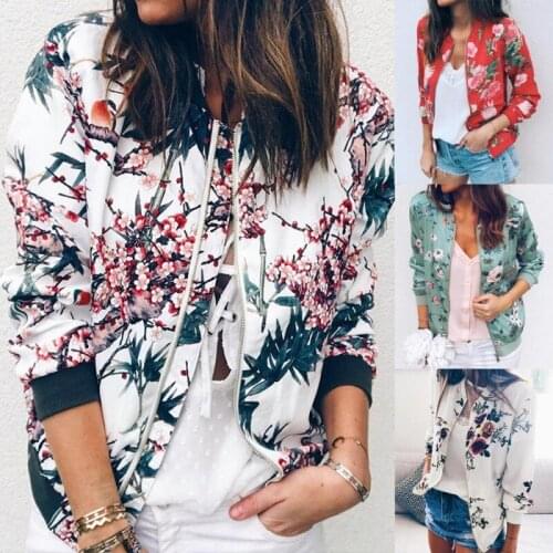 Floral Print Zipper Casual Jacket Women 2021 Spring Summer Long Sleeve Loose Bomber Jacket Coat O Neck Fashion Tops Outerwear