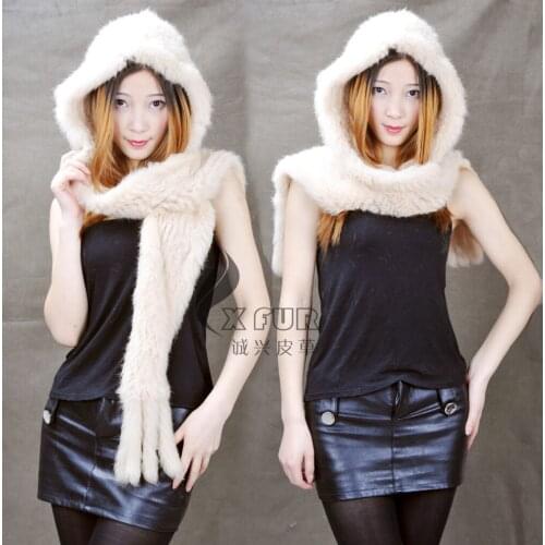 CX-C-05D Genuine Rabbit Fur Hat Scarf Set Wholesale China