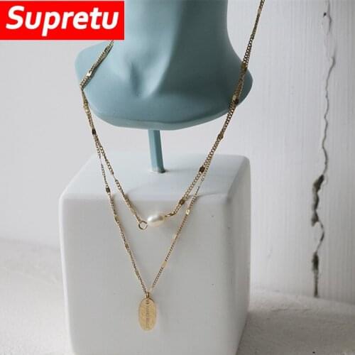 Fashion Charm Pearl Necklace Plating 18k Gold Double Layer Metal Pendant Chains Necklaces Women High Quality Birthday Jewelry