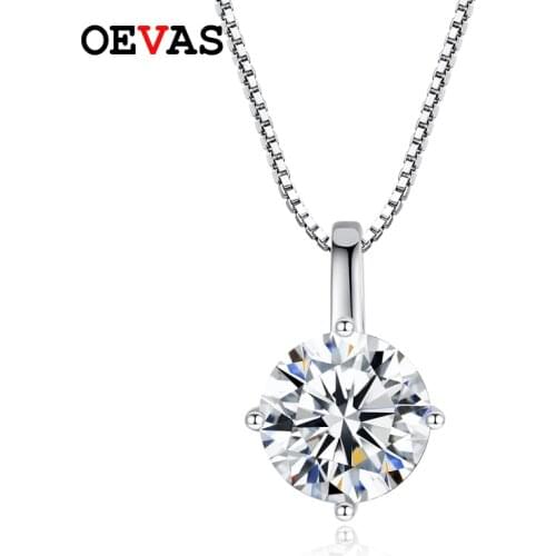 OEVAS Real 1 Carat Moissanite Pendant Necklace For Women Top Quality 100% 925 Sterling Sparkling Wedding Party Fine Jewelry
