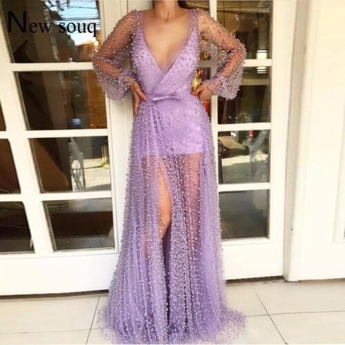 Hot Sexy V Neck Evening Dresses Aibye Beaded Prom Dress Abendkleider Robe De Soiree 2019 Arabic Pageant Party Dresses Vestidos