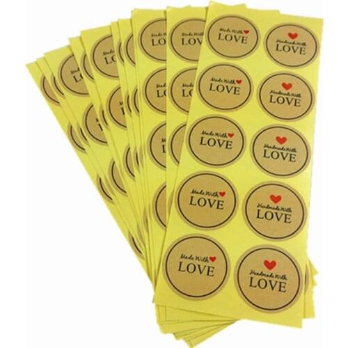 100Pcs/lot Made With Love Red Heart Leather Round Seal Stickers For Handmade Products