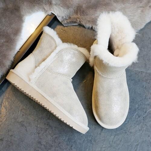 2021 New Fashion Genuine Leather Ankle Boots Natural Wool Warm Winter Boots Thick Fur Snow Boots Non-slip Ladies Casual Shoes