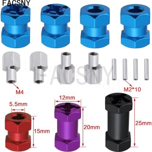 4pcs Aluminum RC Car 15/20/25mm Extension 12mm Hex Wheel Hub Drive Adaptor Combiner Coupler for 1/10 RC Crawler