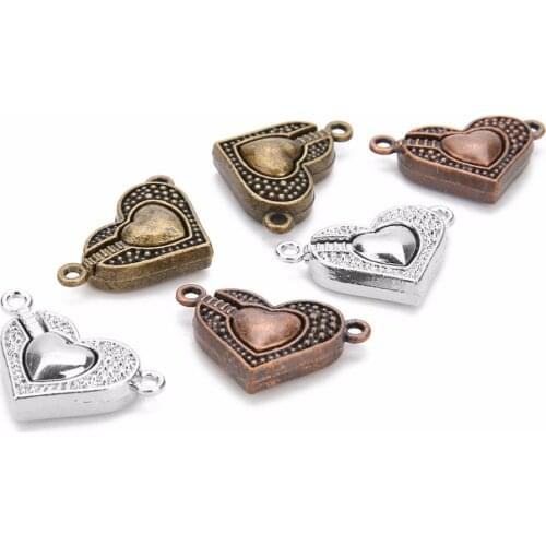 5Pcs/lot Antique Heart Magnetic Clasps Metal Clasps For Jewelry Making Lock Beads Pendant DIY Bracelet Jewelry Findings