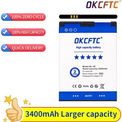 OKCFTC High Quality 3400mAh BL 4D BL-4D Battery For Nokia N97mini N8 N8-00 E5 E5-00 E7 E7-00 T7 T7-00 702T N5 808 Battery BL4D