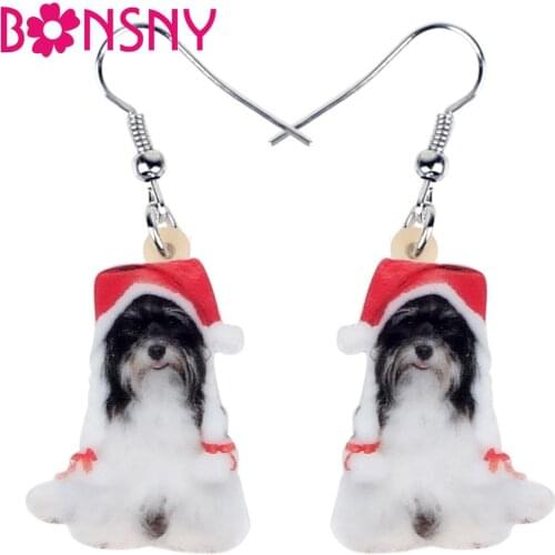 Bonsny Acrylic Christmas Schnauzer Dog Earrings Drop Dangle Pets For Women Girls Teens Kids Festival Birthday Gift Decorations