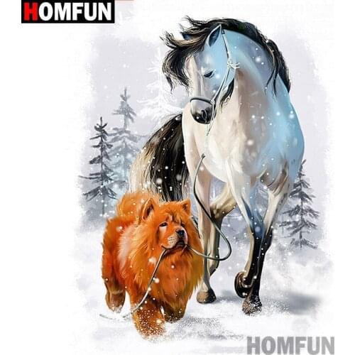 HOMFUN Full Drill Diamond Painting "Animal horse dog" DIY Picture Of Rhinestone 5D Diamond Embroidery Cross Stitch Decor A20292