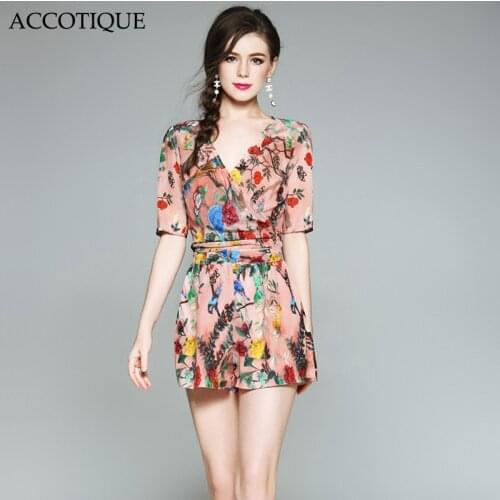 Free Shipping New Summer Womens Flower Printed Playsuits Female V-Neck Patchwork Fashion Skim Short Jumpsuits